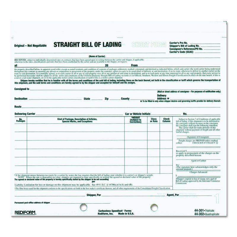 Rediform Bill of Lading, Snap-A-Way Design, Carbonless Triplicate Forms, 8.5" x 7", 250 Freight Forms (44301) - Image 2